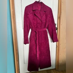Vintage Long Berry Red Suede Trench